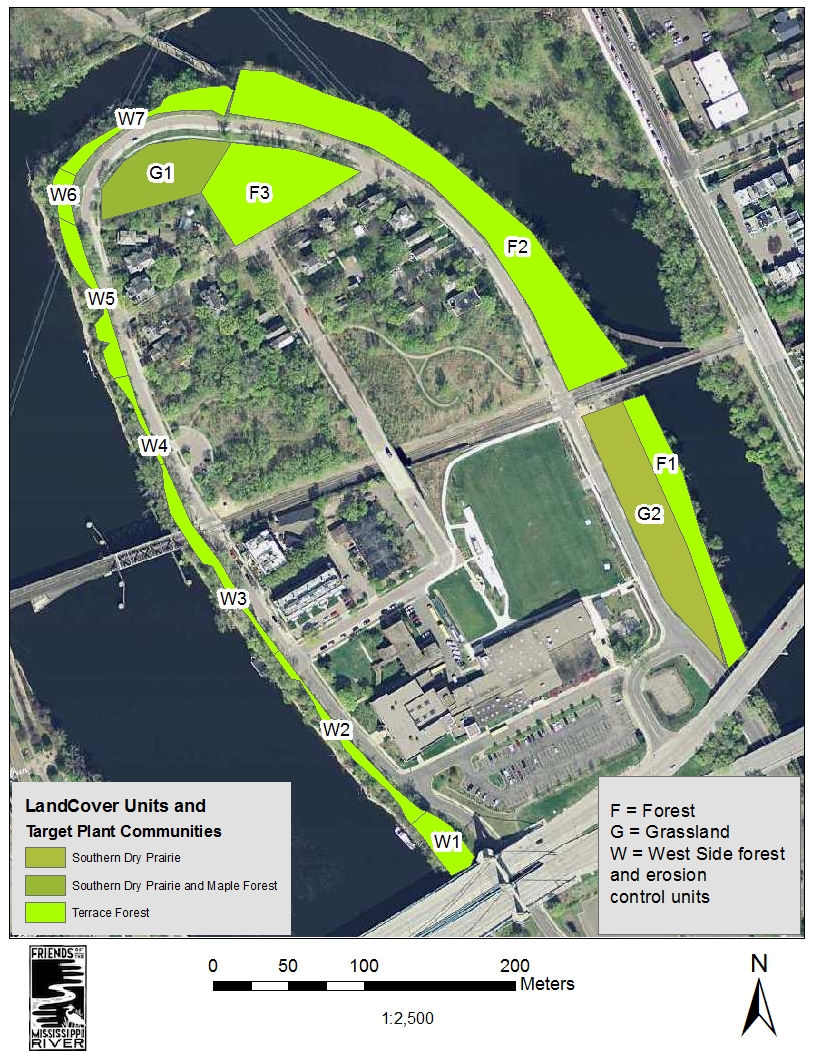 Zones for restoration at Nicollet Island Park
