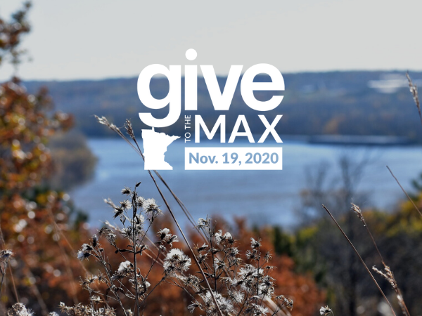 River bluff with text: Give to the Max November 19