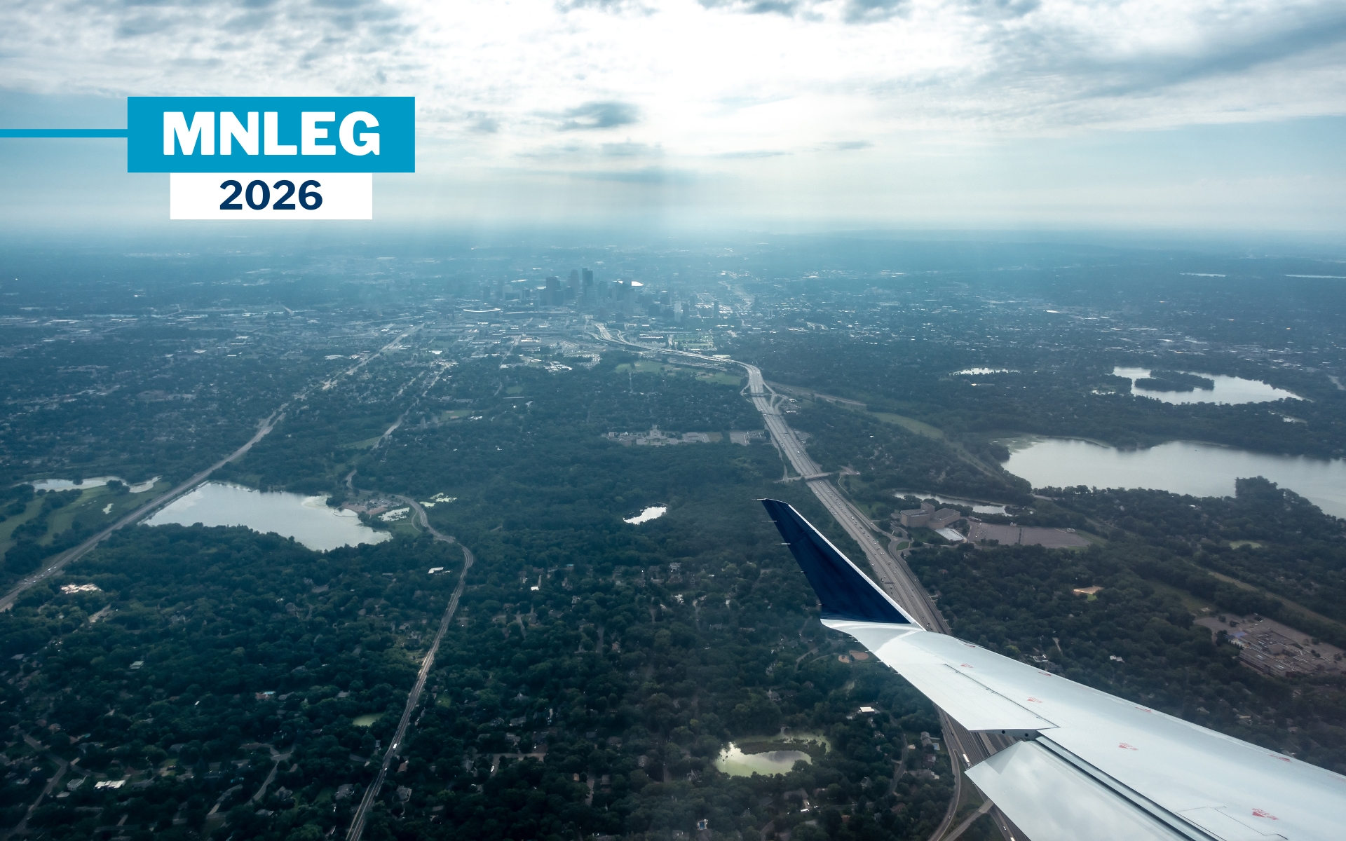 View from n airplane flying above Minneapolis.