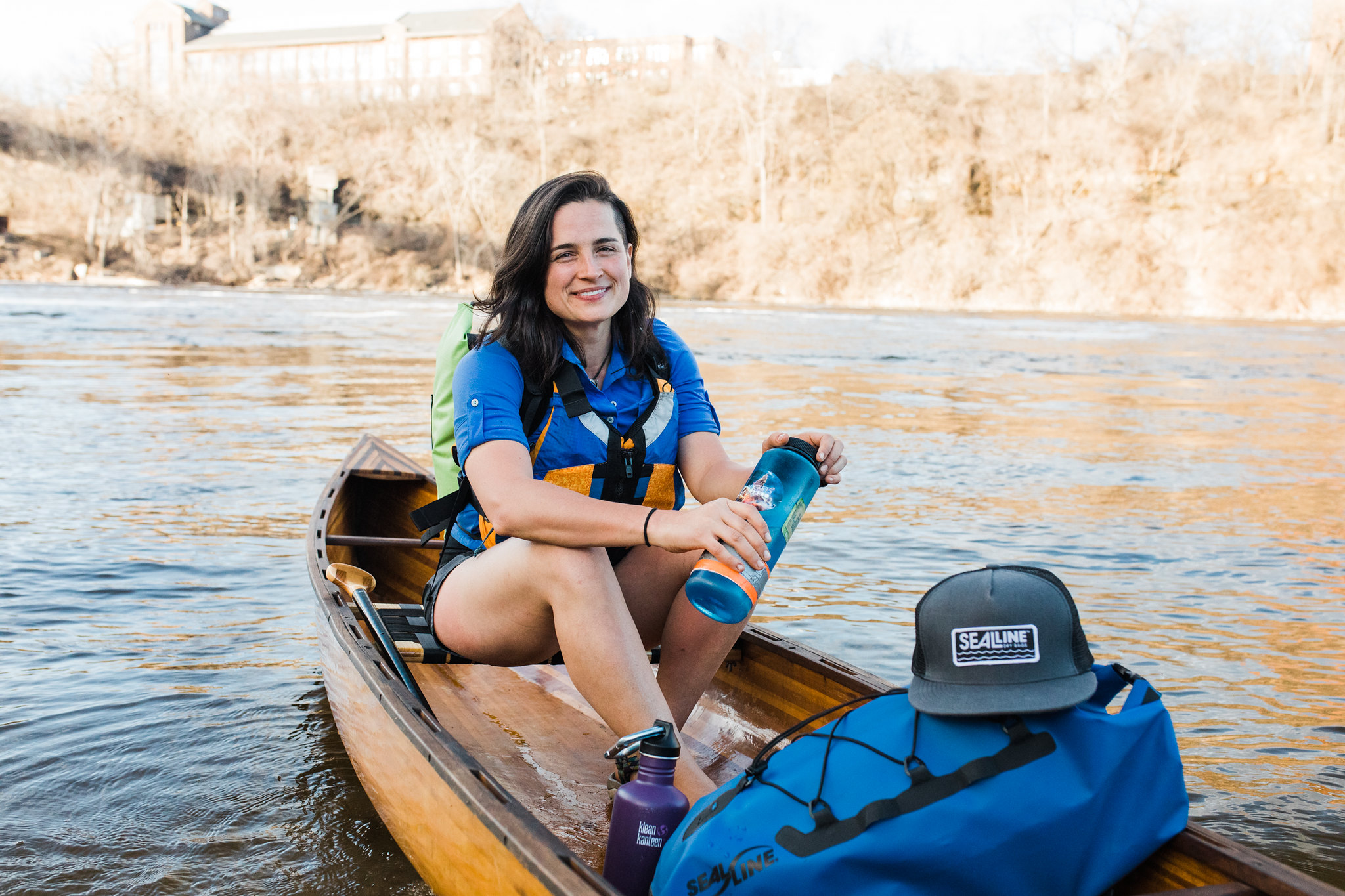 Natalie Warren in a canoe on the Mississippi River