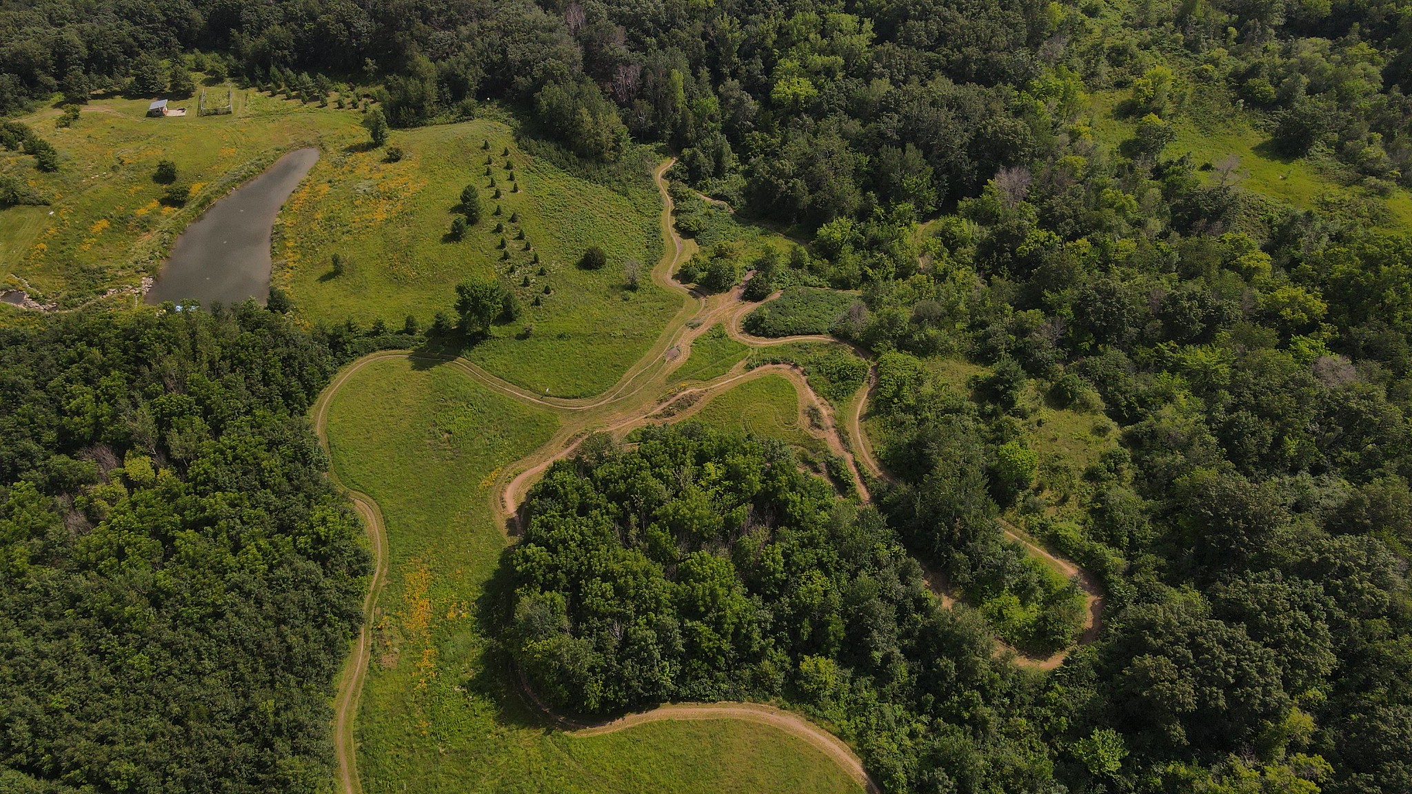 Salem / Harmon Aerial view of trail, water, forest