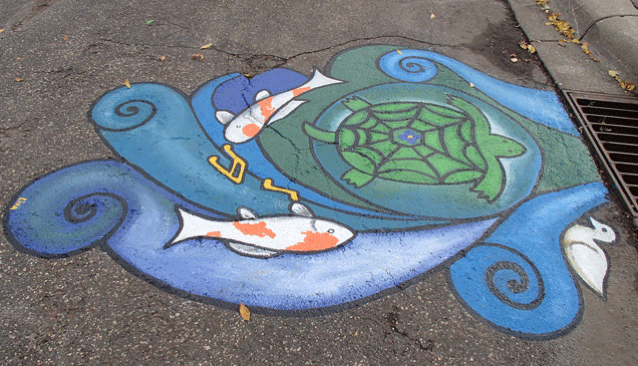 Mural around storm drain