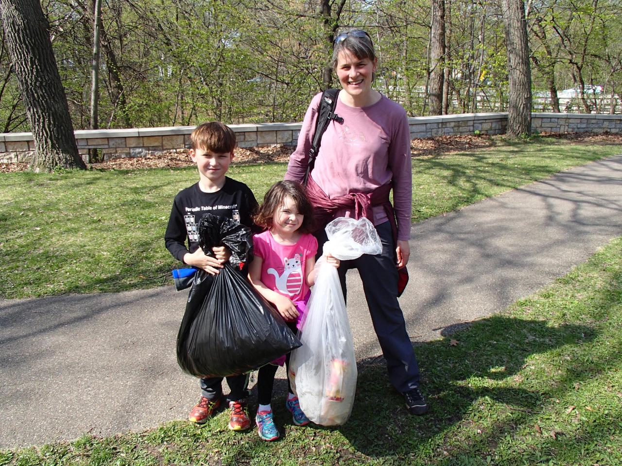 Volunteers collecting trash