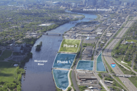 The massive Upper Harbor Terminal site along the Mississippi River in North Minneapolis. 