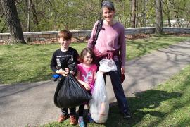 Volunteers collecting trash