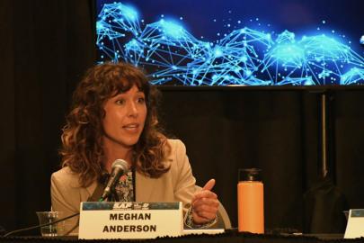 Meghan speaking at the SAF Conference.