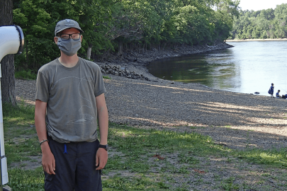 Jonathan with his fishing line receptacle