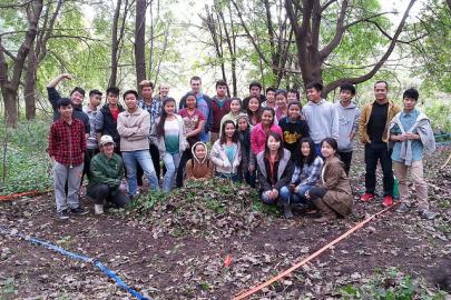 Harding High Earth Club students at their riverfront restoration and research site in St. Paul.