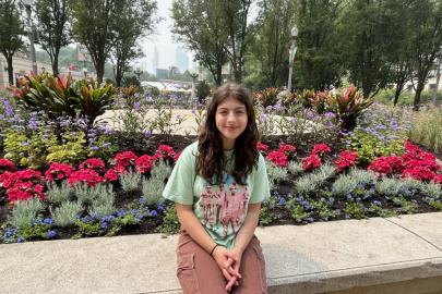 Riya Stebleton by a garden