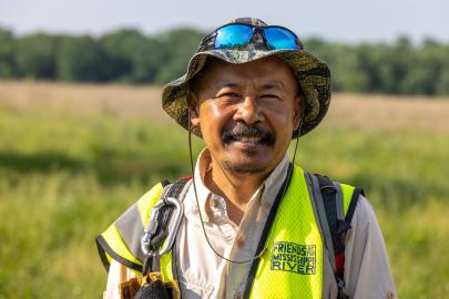 Sovatha Oum in field gear at FMR site