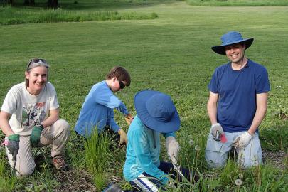 Volunteers tending the demonstration prairie at Crosby Farm Park in St. Paul