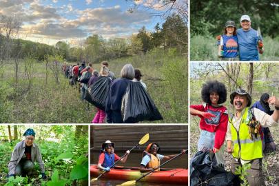 Volunteers and youth outdoors