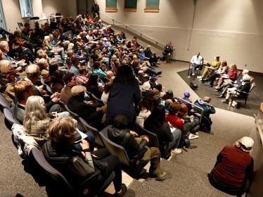 Town Hall crowd with Mayor Carter