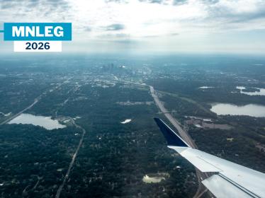 View from an airplane flying above Minneapolis.