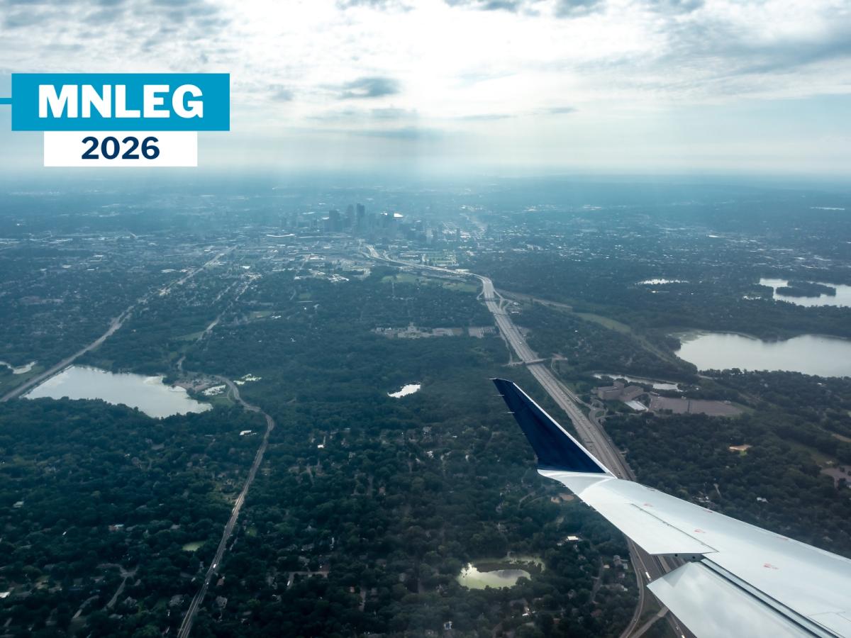 View from an airplane flying above Minneapolis.