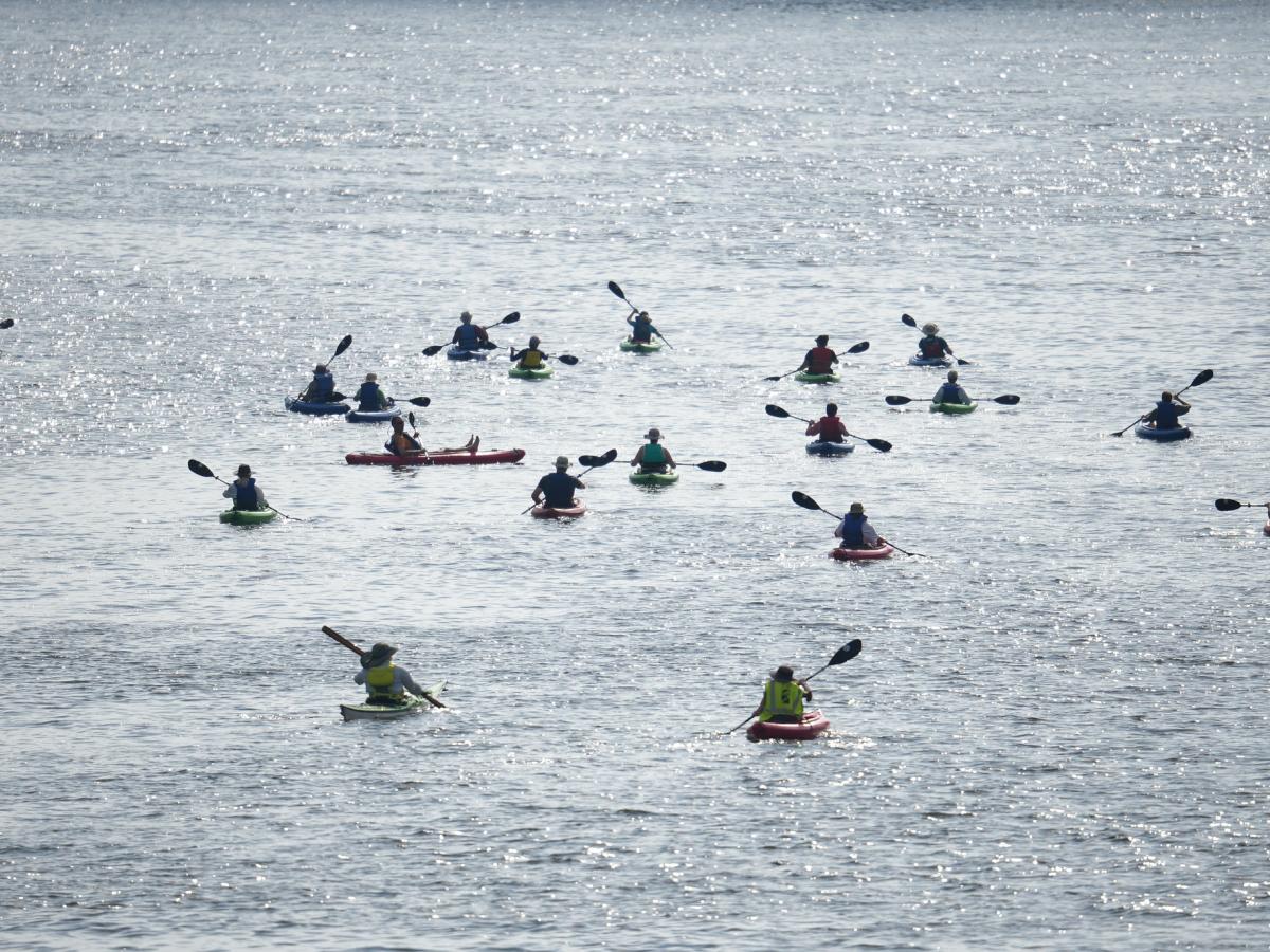 Kayakers on the river in the gorge