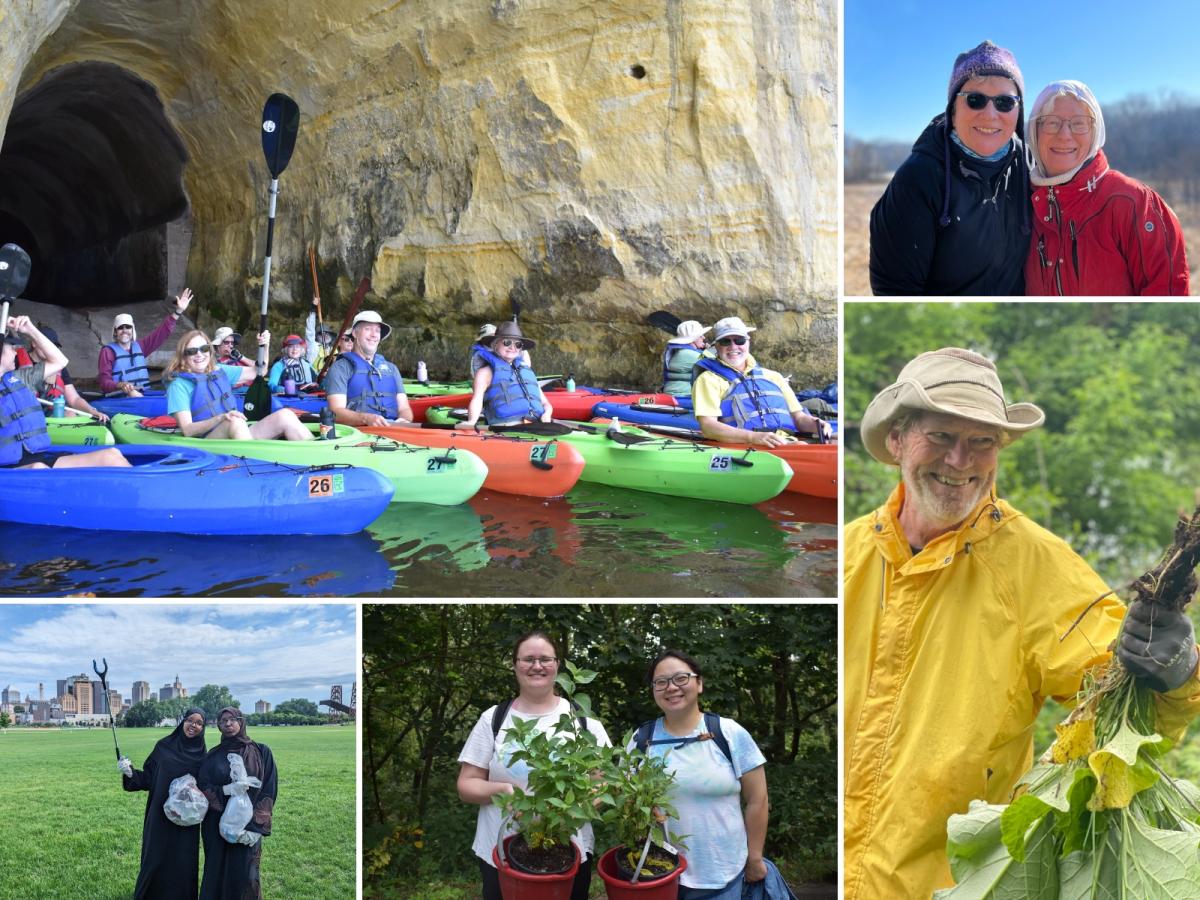 Volunteers and youth outdoors