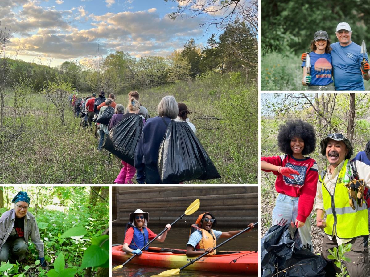 Volunteers and youth outdoors