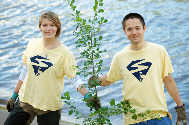 Two volunteers with tree