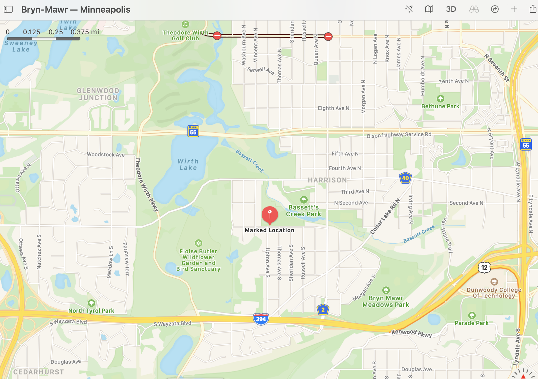 A map of the meeting location at Bassett's Creek Park