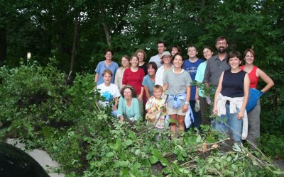 [Photo: Gorge Stewards with a stack of buckthorn.]