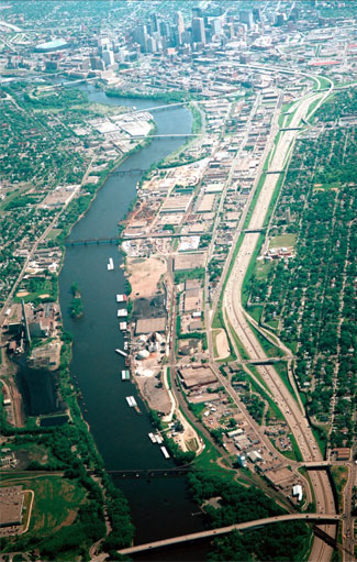 [Photo: The Mississippi River north of downtown Minneapolis