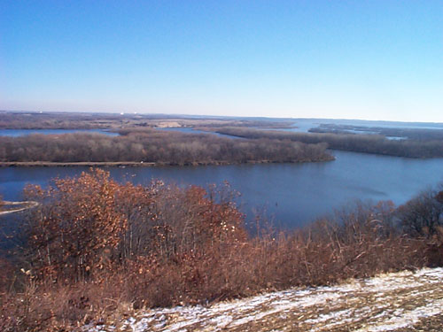 [Photo: A view of the Mississippi River from the Pine Bend Bluffs Scientific and Natural Area]