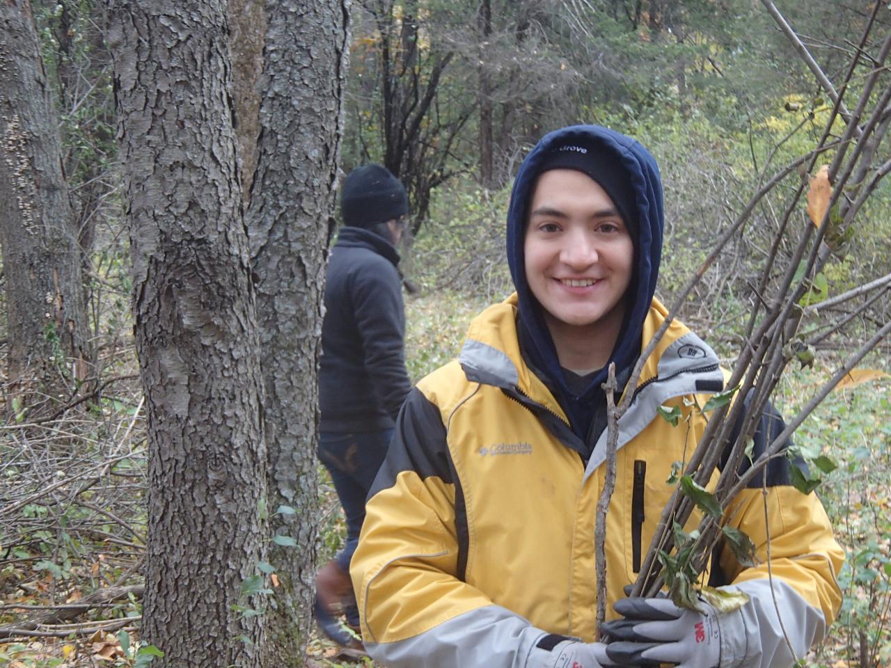Volunteer with brush