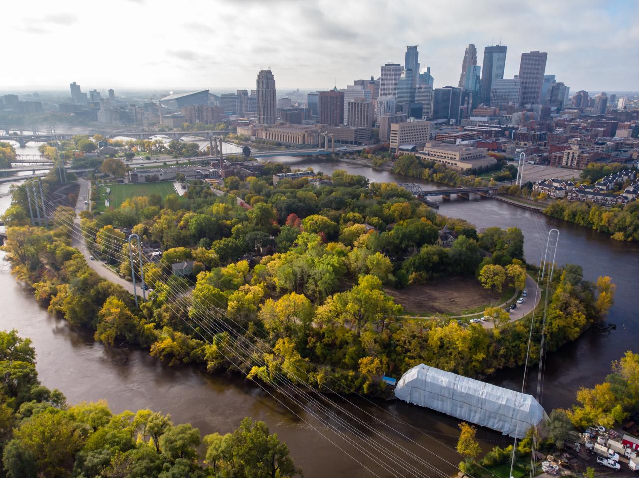 Aerial of Nicollet Island Aerial of Nicollet Island