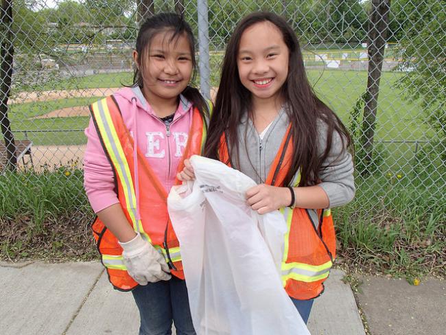 American Indian Magnet School students help with a cleanup 