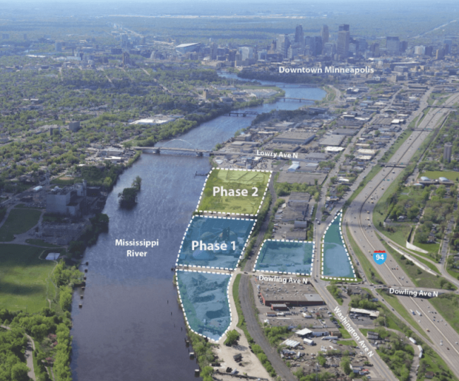 The massive Upper Harbor Terminal site along the Mississippi River in North Minneapolis. The massive Upper Harbor Terminal site along the Mississippi River in North Minneapolis.