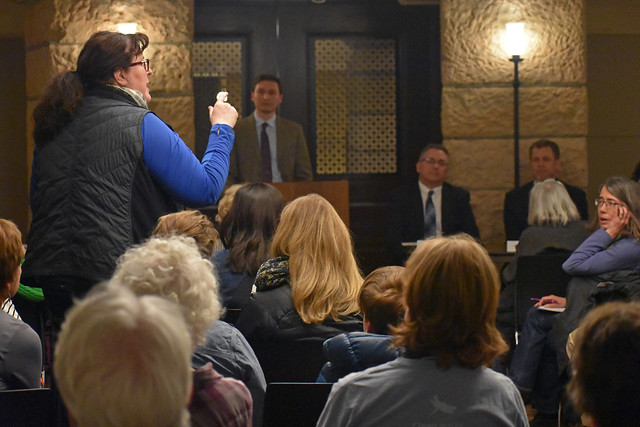 Audience member asks a question